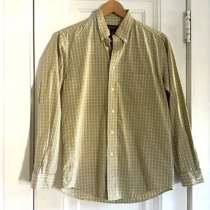 Brooks Brothers Boys Button-Down Non Iron Yellow Blue Plaid Check , Size Large